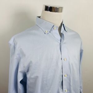 Brooks Bothers 17.5 34/35 Slim Non Iron Dress Shirt Blue Knit Button Down Cotton
